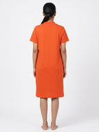Orange Solid Regular Fit Casual Dress