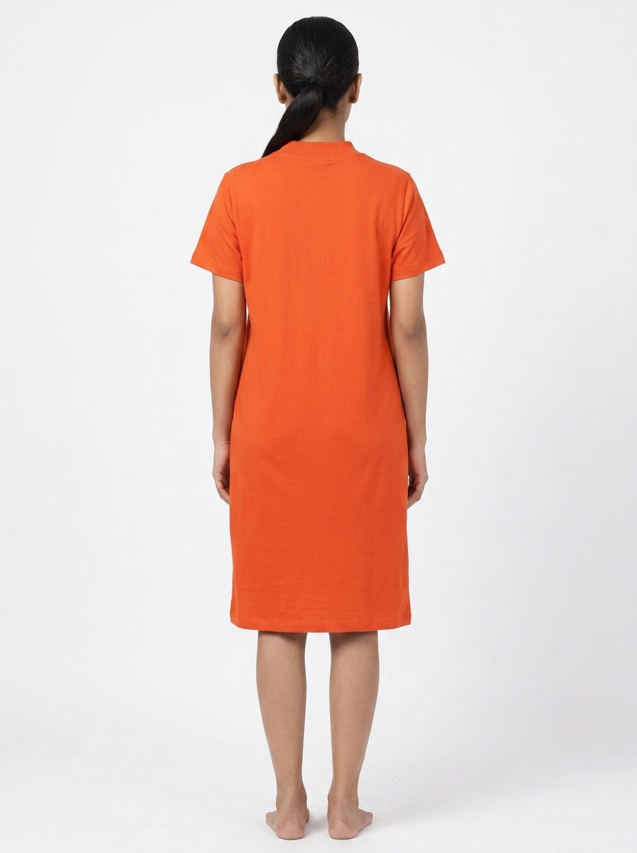 Orange Solid Regular Fit Casual Dress