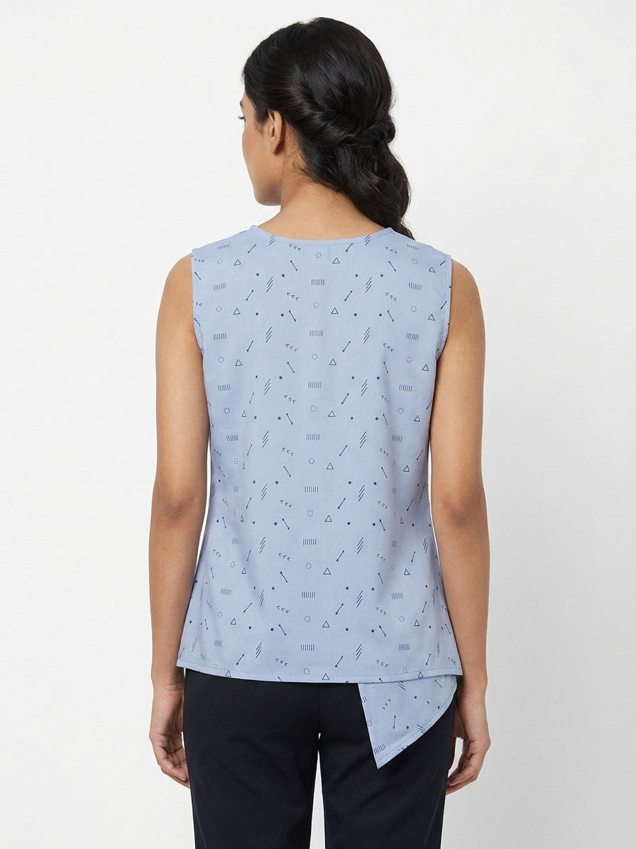 Light Blue Abstract Print Sleeveless Top