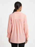 Pink V-Neck Relaxed Fit Solid Blouse