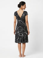 Black Abstract Printed V-Neck Dress