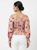Peach Floral Smocked Long Sleeve Top