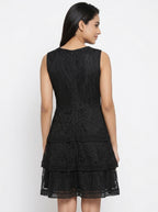Women's Black Self-Design Lace Tiered Dress