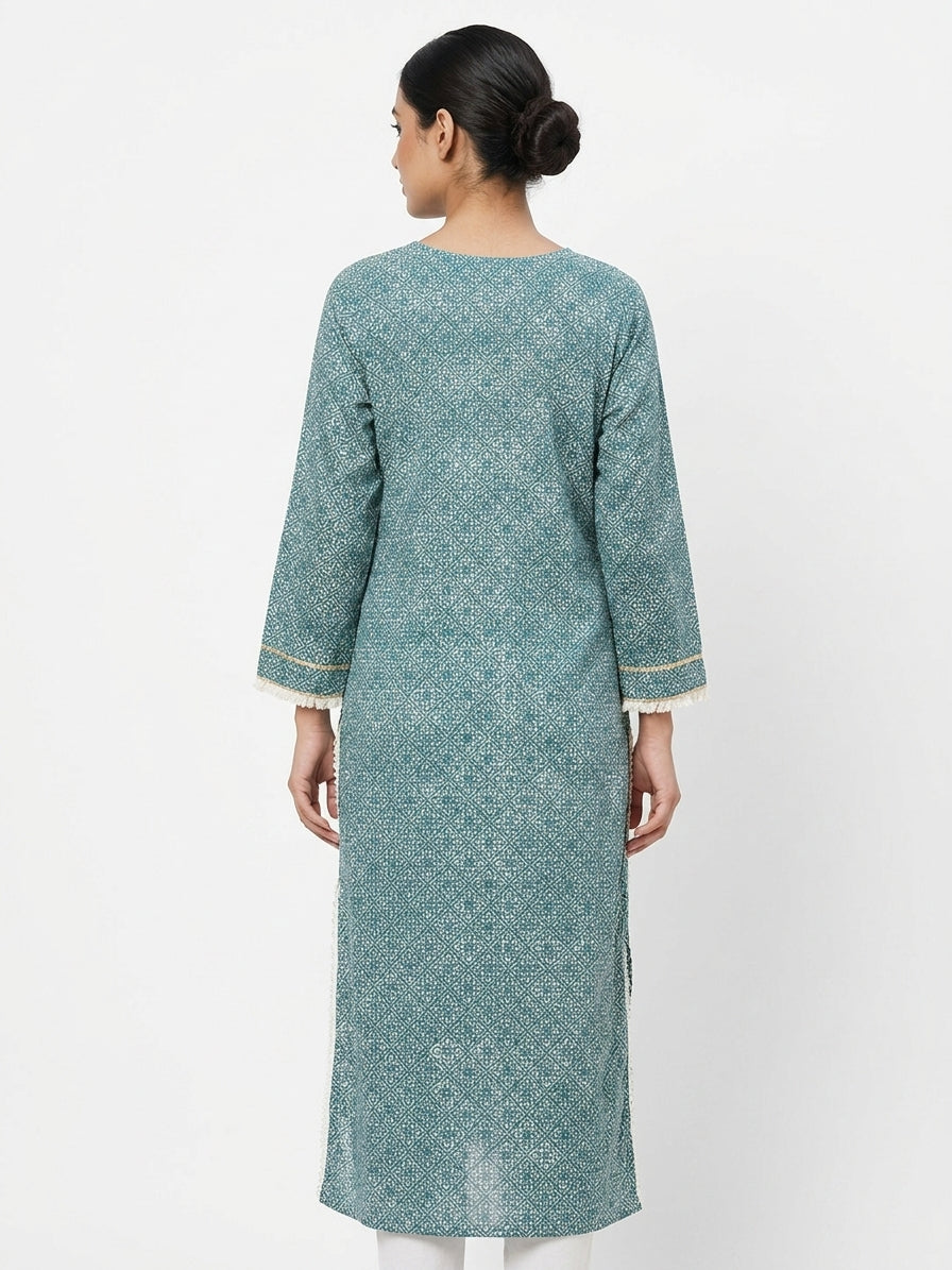 Teal Ethnic Print Relaxed Fit Dress
