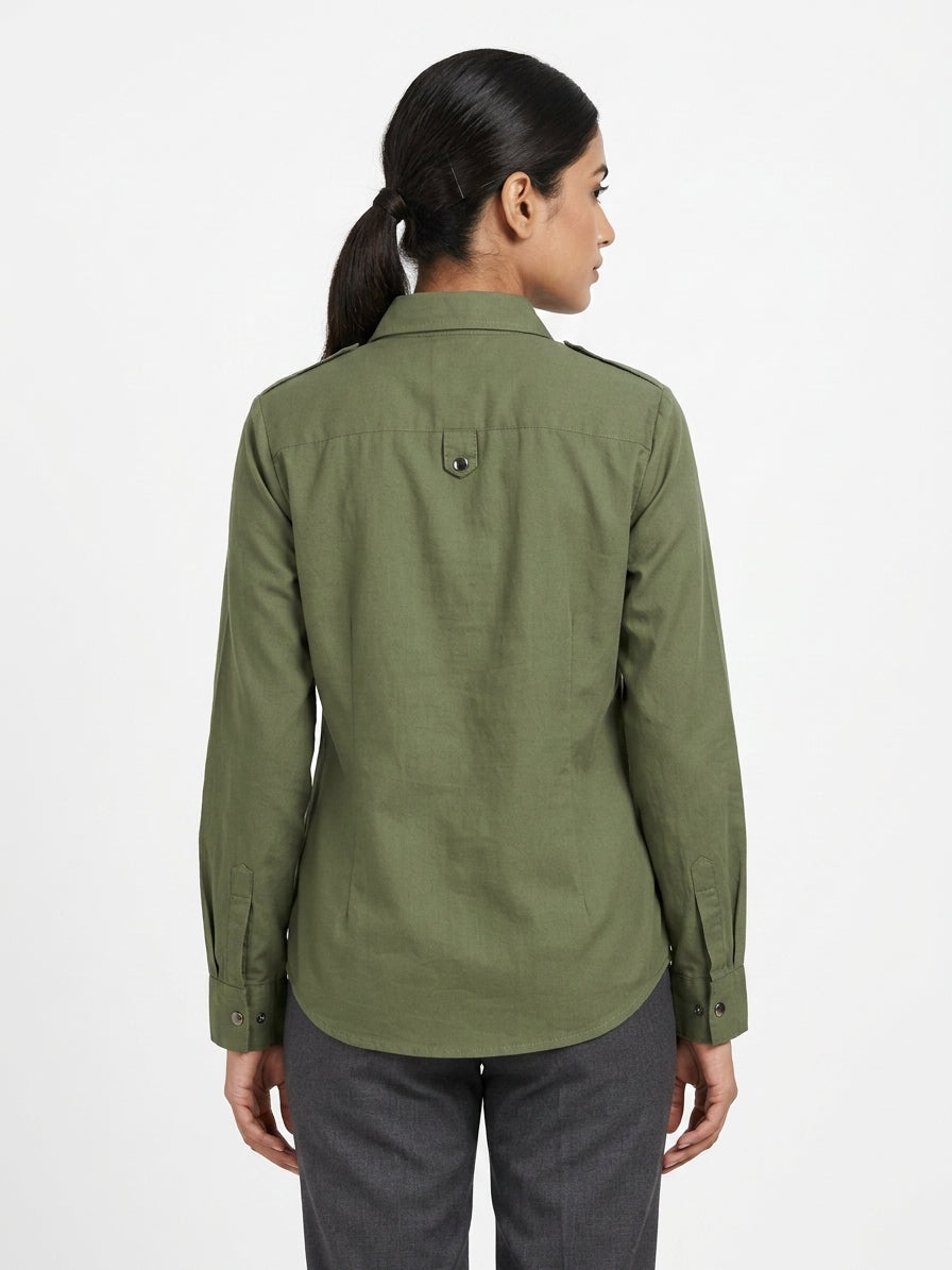 Women's Olive Solid Regular Fit Casual Shirt