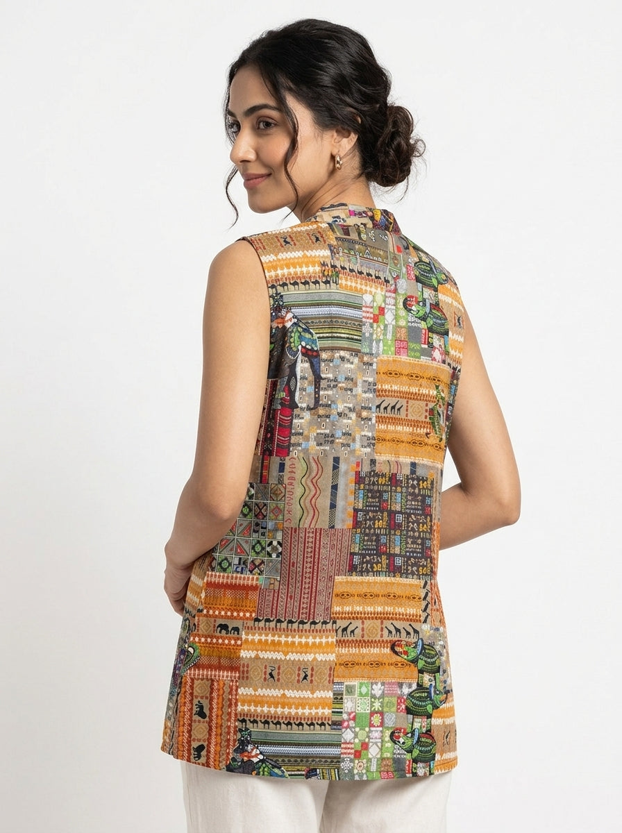 Women's Multi-Color Ethnic Print Sleeveless Kurti
