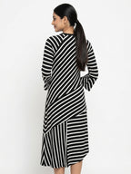 Striped A-Line Regular Fit Midi Dress