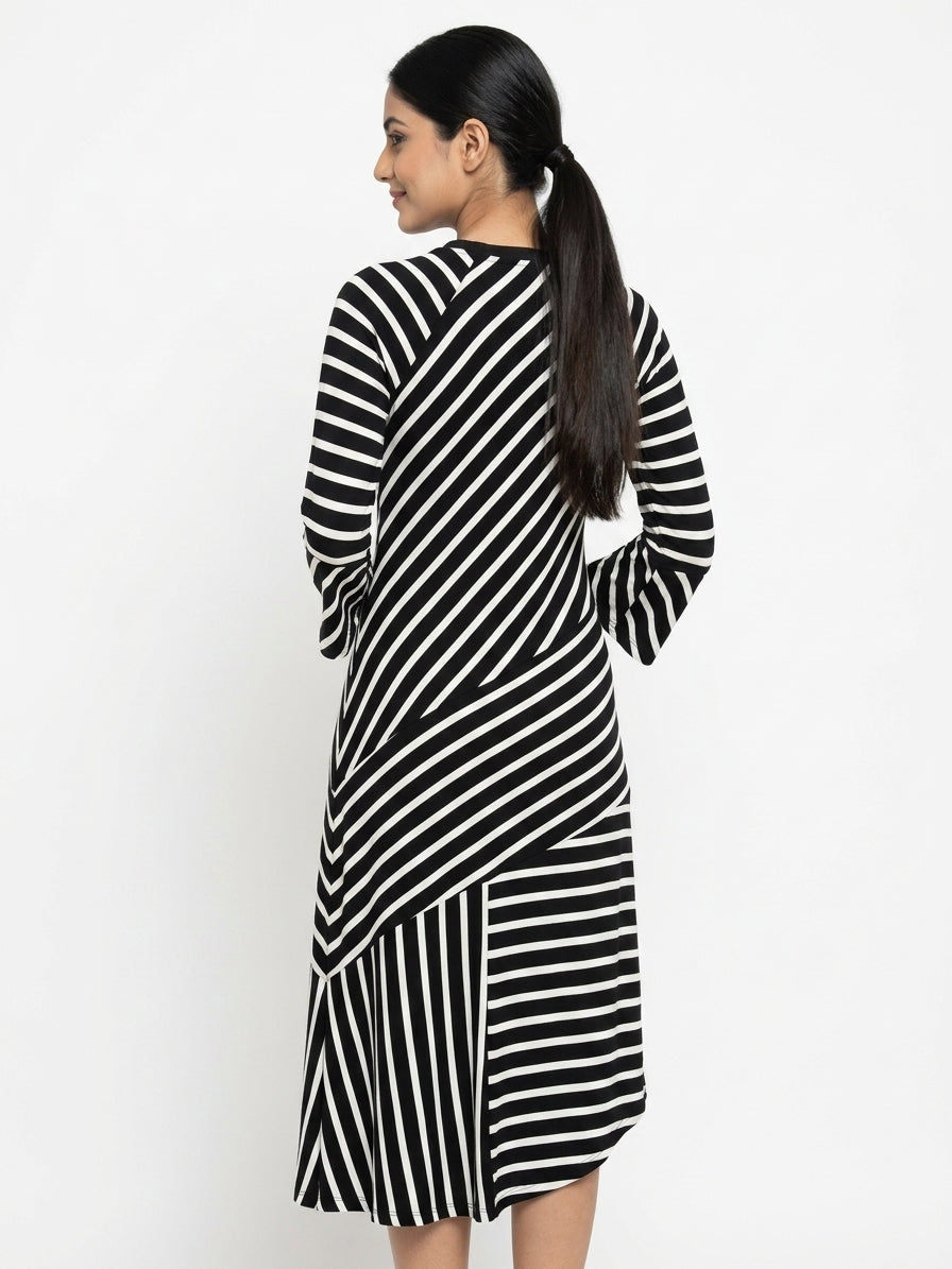 Striped A-Line Regular Fit Midi Dress