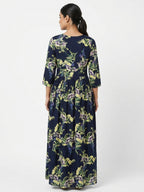 Dark Blue Floral Print Maxi Dress