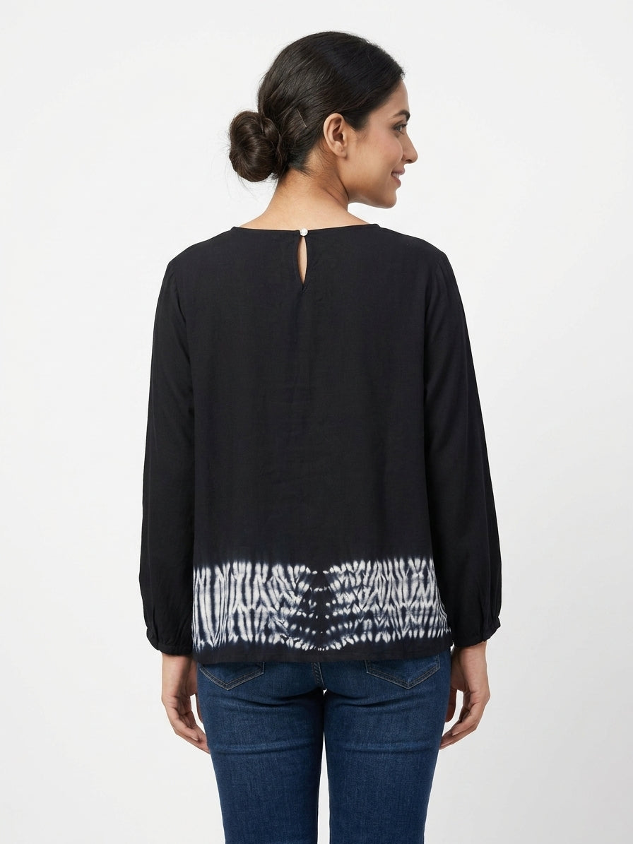 Women's Black Tie-Dye Long Sleeve Top