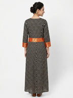 Black Printed Kurti with Orange Ethnic Border