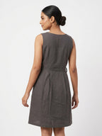 Charcoal Solid Regular Fit Sleeveless Dress