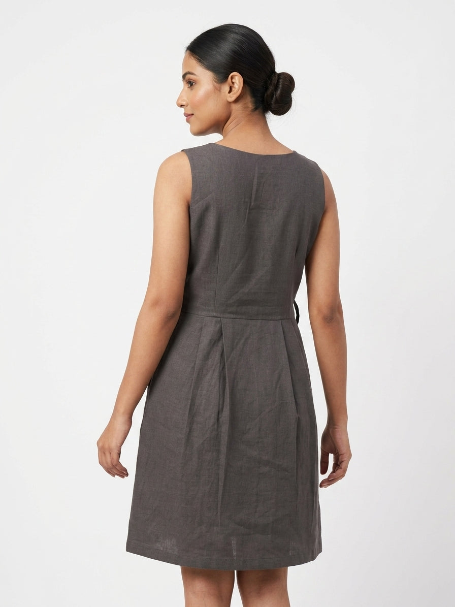 Charcoal Solid Regular Fit Sleeveless Dress
