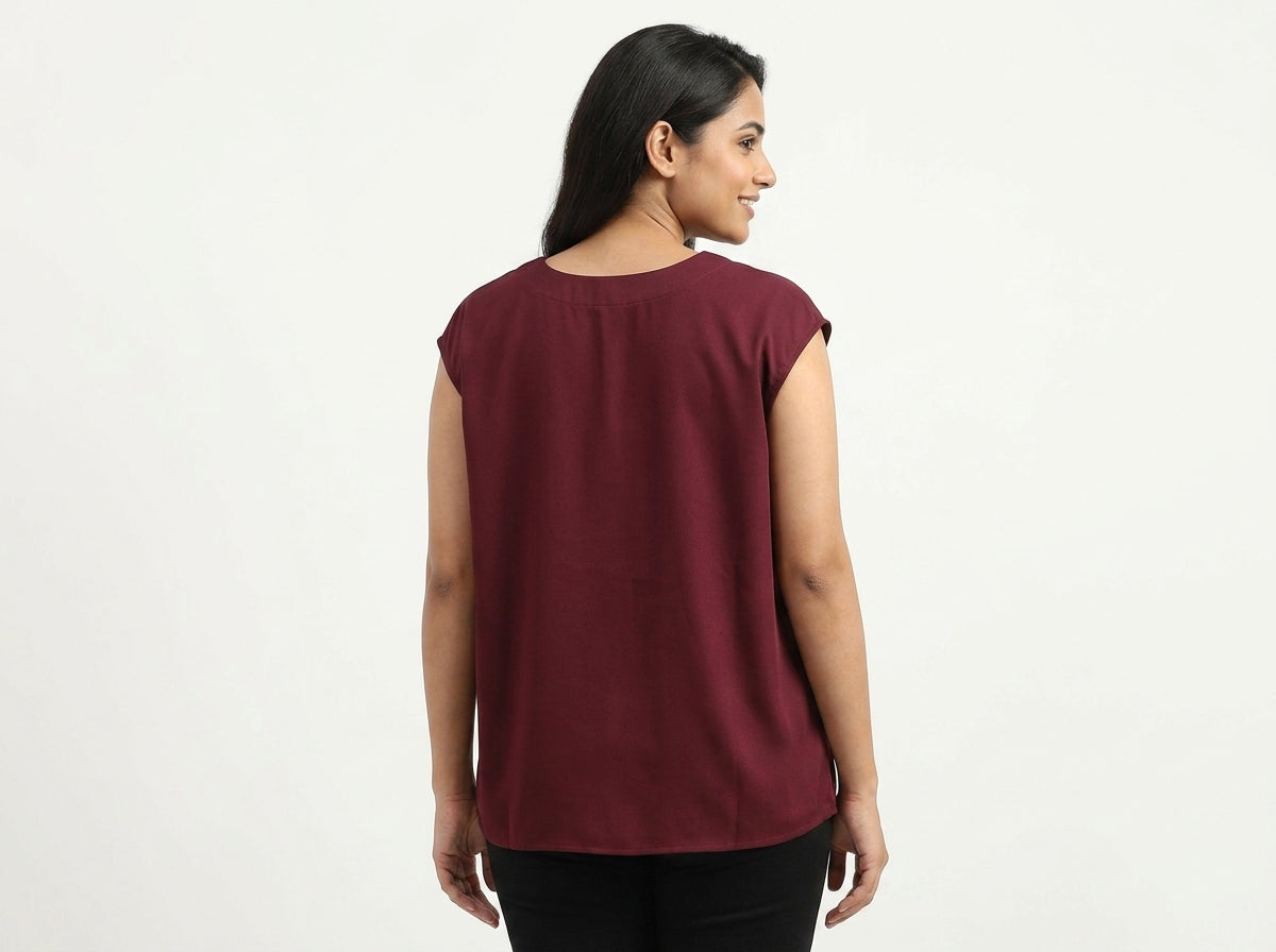 Women's Burgundy Cowl Neck Relaxed Fit Top
