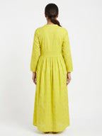 Lemon Yellow Printed Flared Casual Dress