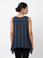 Navy Blue Striped Flared Sleeveless Top