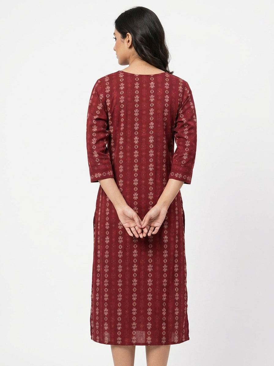 Maroon Ethnic Print Regular Fit Kurti