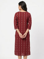 Maroon Ethnic Print Regular Fit Kurti
