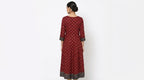 Wine Printed Flared Kurti with Embellished Neckline