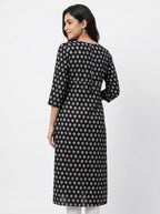 Black Printed Rayon Kurti with Tassel Detail