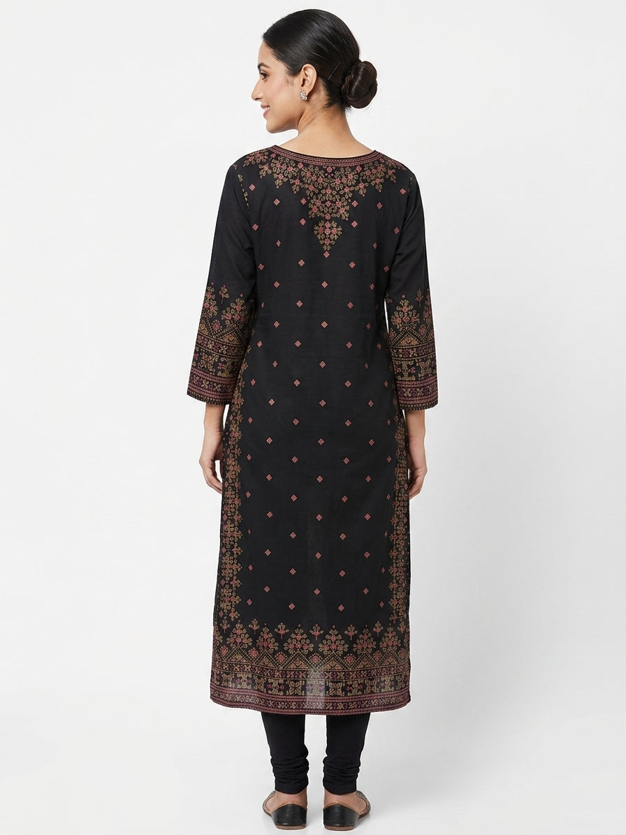 Black Ethnic Print Kurti