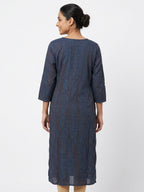 Dark Blue Embellished Cotton Blend Kurti