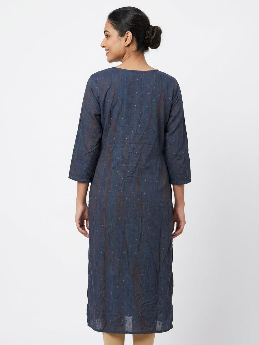Dark Blue Embellished Cotton Blend Kurti