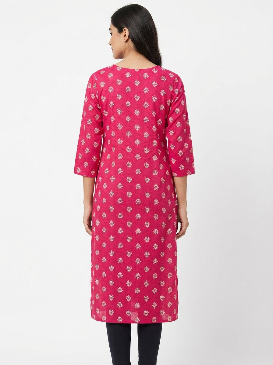 Pink Ethnic Print Cotton Kurti