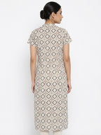Off White Geometric Print Casual Kurti