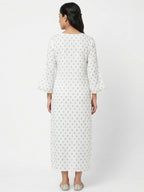 Women's White Ethnic Print Viscose Straight Kurti