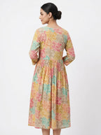 Multi-Color Botanical Print Embellished V-Neck Kurti