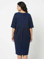 Dark Blue Shimmer V-Neck Party Dress