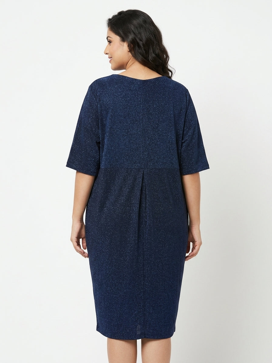 Dark Blue Shimmer V-Neck Party Dress