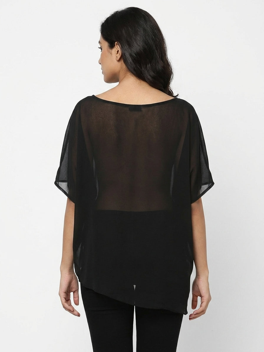 Women's Black Solid Relaxed Fit Top