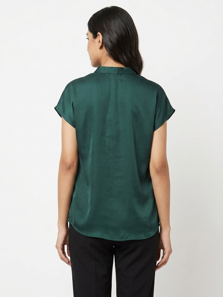 Women's Dark Green Solid Relaxed Fit Top