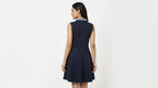 Women's Navy Solid Collared Flared Dress