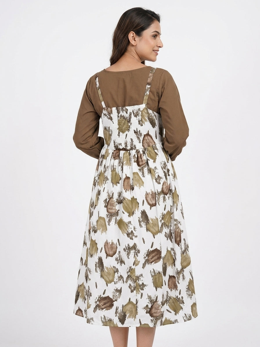 Women's Multi Abstract Print Smocked Flared Dress