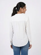Women's White Textured Solid Long Sleeve Top