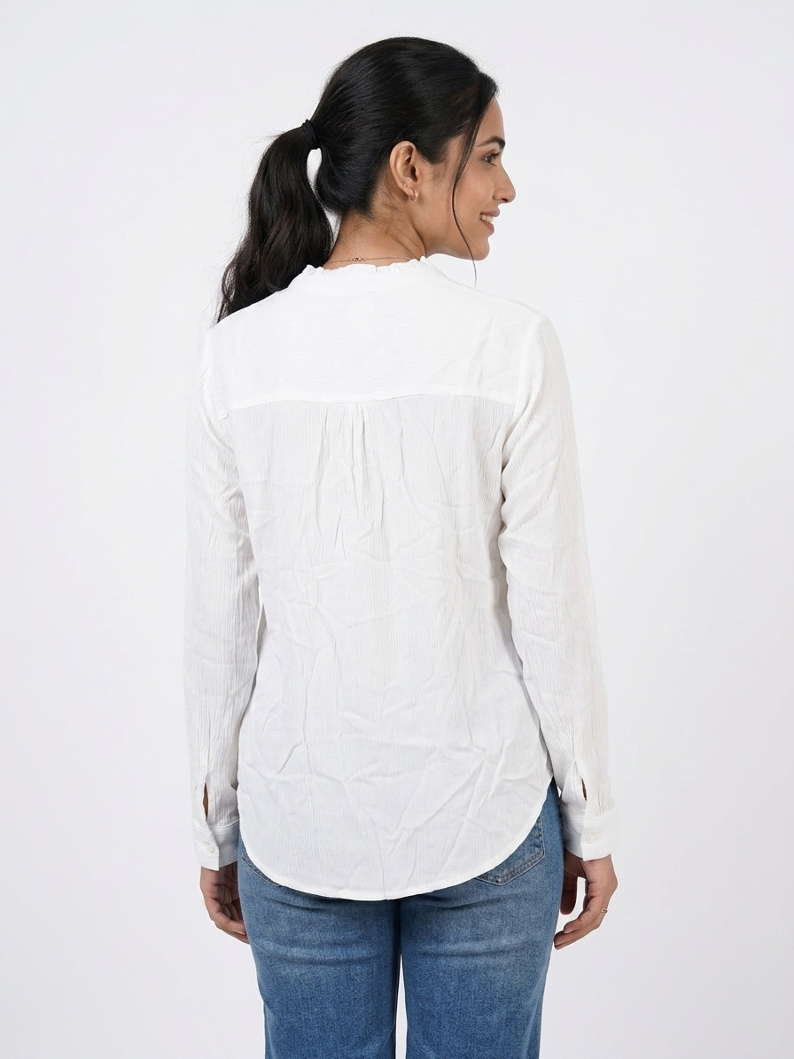 Women's White Textured Solid Long Sleeve Top