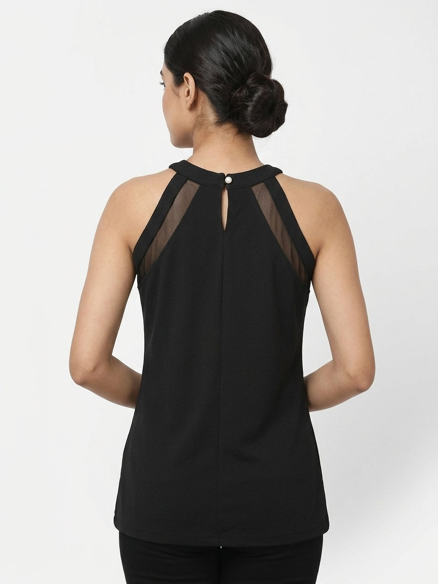 Black Solid Halter Neck Sleeveless Top