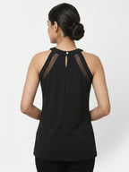 Black Solid Halter Neck Sleeveless Top