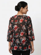 Black Floral Print Regular Fit Top