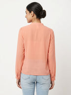 Peach Ruffle Neck Full Sleeve Top