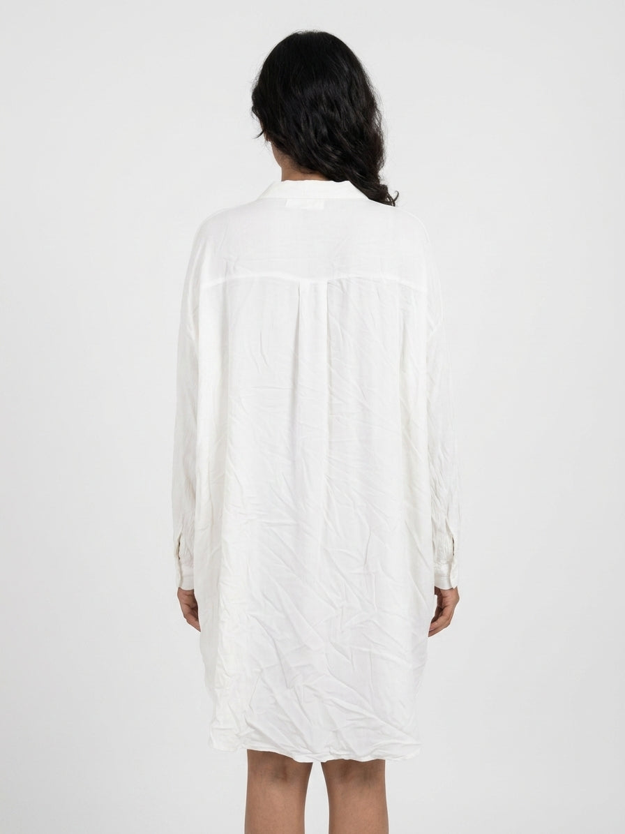 White Solid Oversized Button-Down Tunic Top
