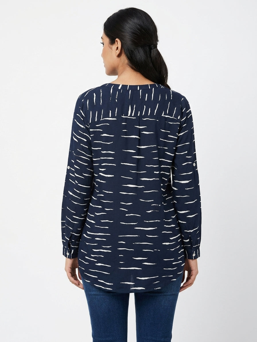 Navy Abstract Print Relaxed Fit Top