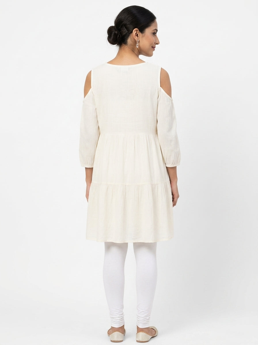 Off White Ethnic Print Embellished Kurti