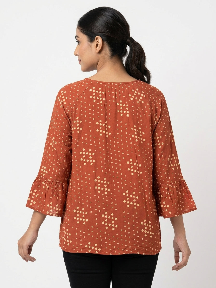 Women's Rust Tie-Dye Relaxed Fit Top