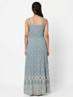 Light Grey Ethnic Print Flared Maxi Dress