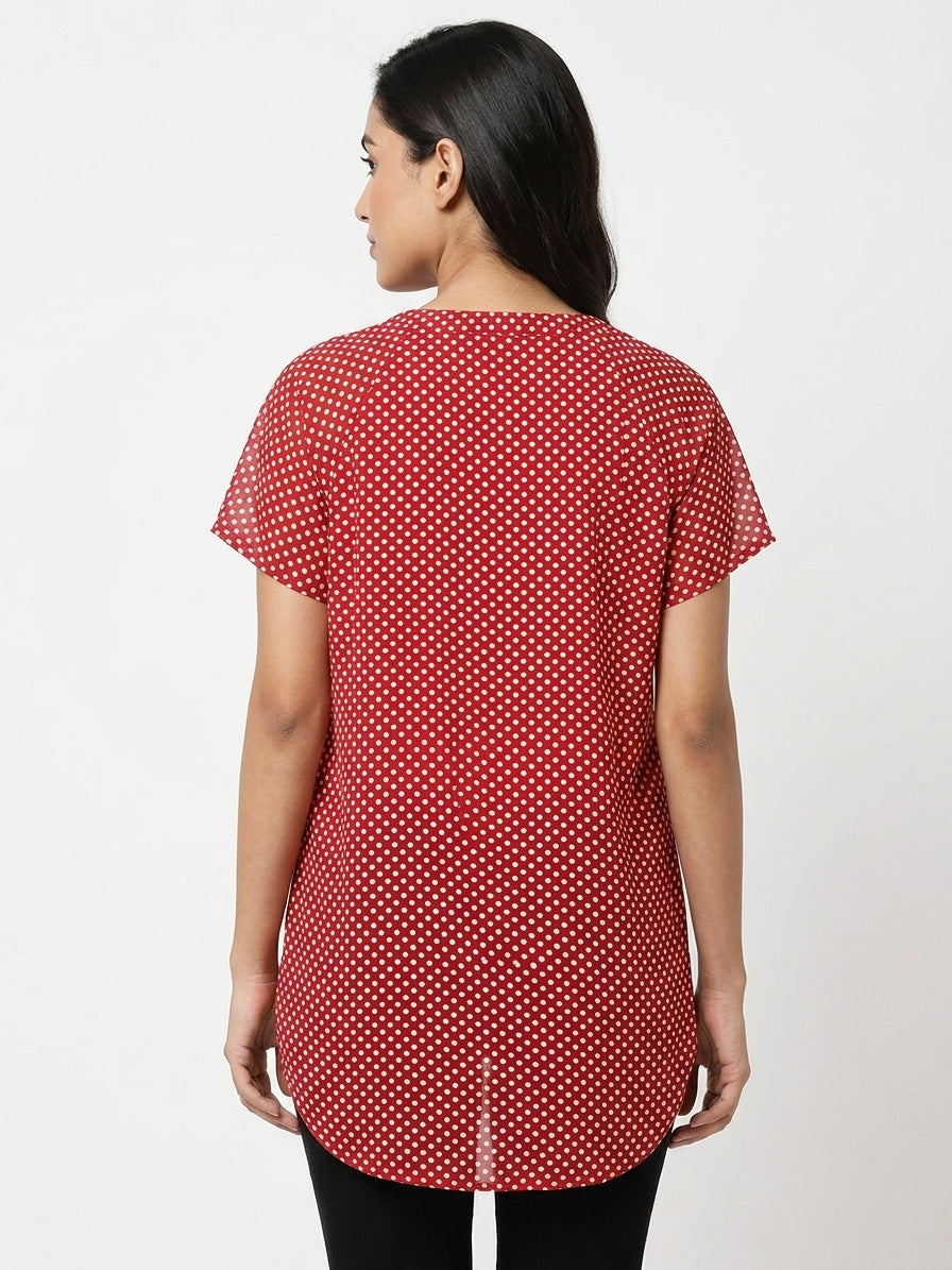 Women's Red Polka Dot Regular Fit Casual Top