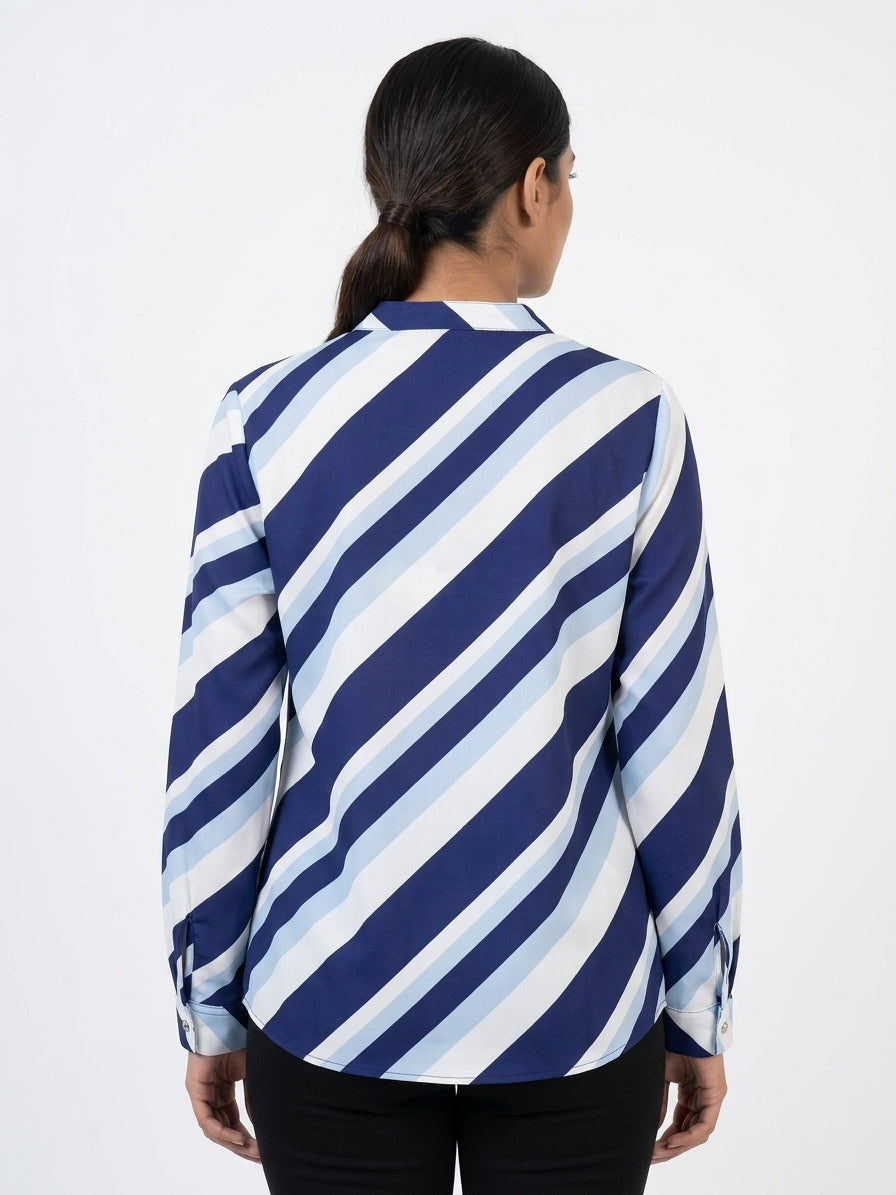 Multi-Colored Striped V-Neck Casual Top